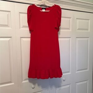 MSK Red Dress with Ruffle Bottom, Elbow Sleeves, Size L